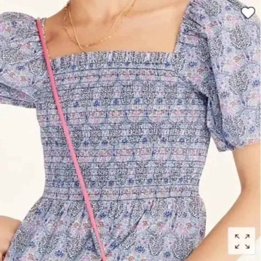 J. Crew Smocked Square-neck Organic Cotton Top in Liberty® Club Nouveau Fabric S